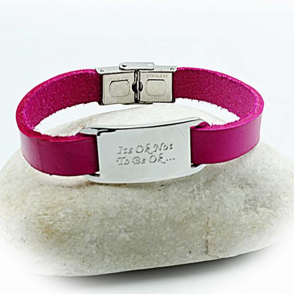 Hot Pink Inspirational Leather Bracelet Customised.