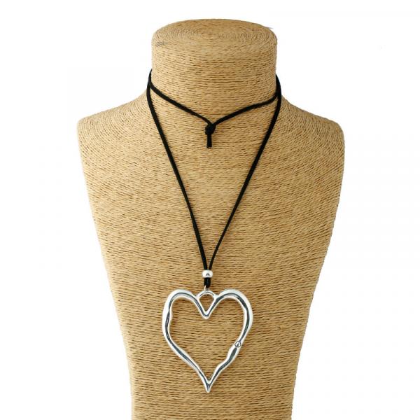 Heart Statement Long  Necklace - Abstract Design 