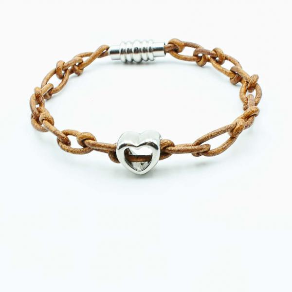 Latte Link Chain Leather Heart Bracelet