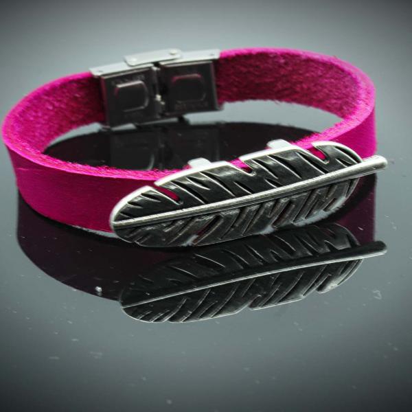 Feather Hot Pink Genuine Leather Bracelet