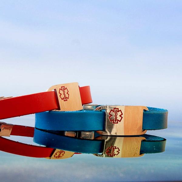 Medical Alert Vibrant Genuine Leather Bracelets - Customisable.