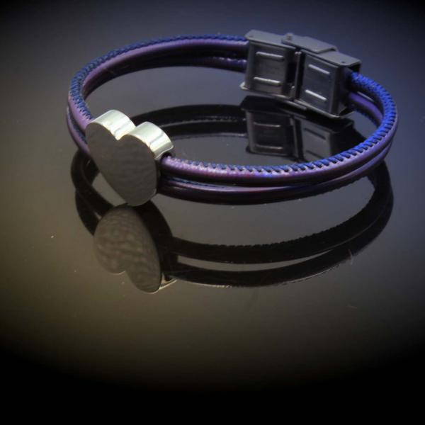 Neon Violet Leather Heart Bracelet 