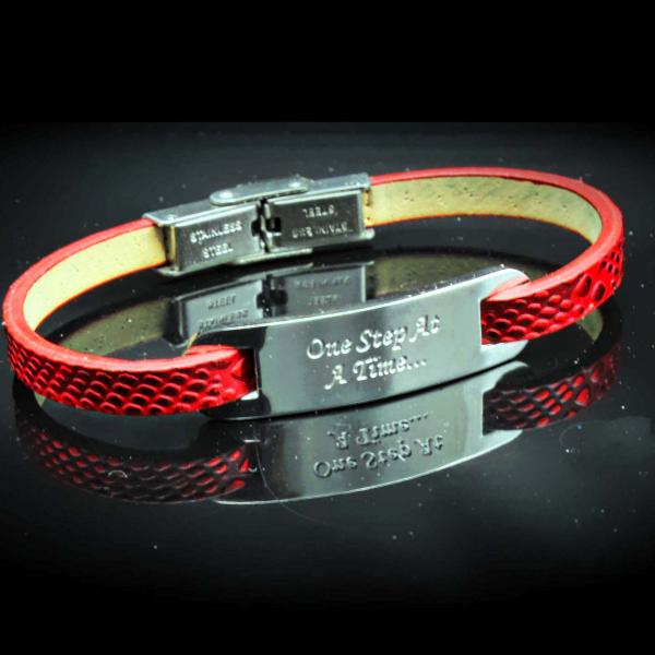 Inspirational Bracelet - Red Snakeskin Leather & Steel Customised.