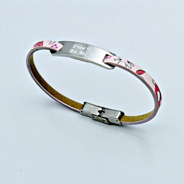 Inspirational Bracelet - Spring Flower Leather & Steel Customised.
