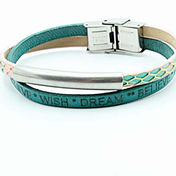 Double Layer "Wish Dream Believe" Leather Tube Inspiration Bracelet