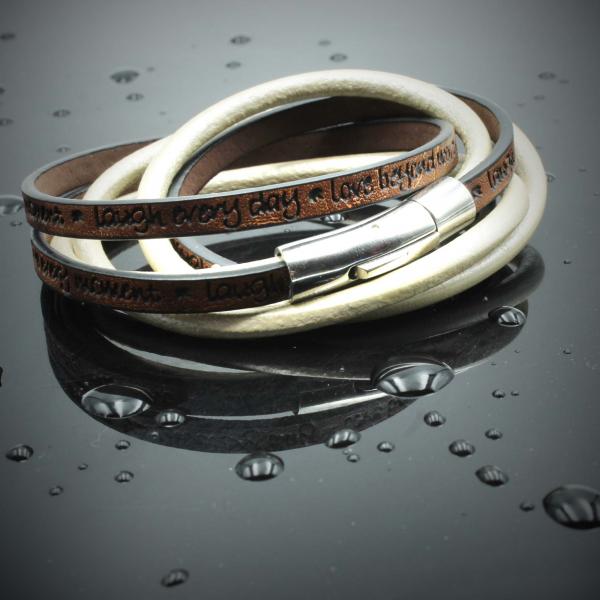 Wrap Around Double Layer  Coffee & Cream Leather  Inspirational Bracelet