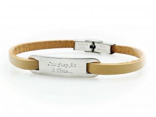 Inspirational Bracelet - Steel Natural Tan Leather & Steel Customised.