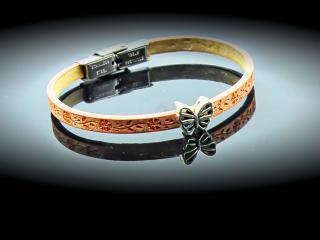 Butterfly Bracelet on Dandelion Etched Leather