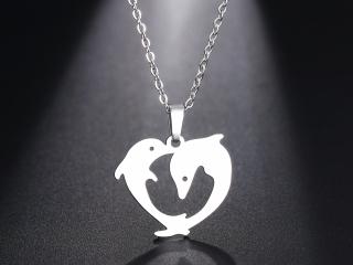 Playing Dolphins Necklace Stainless Steel
