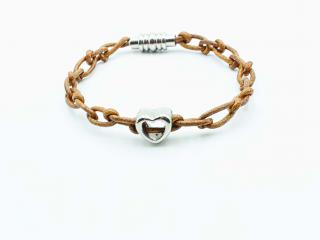 Latte Link Chain Leather Heart Bracelet