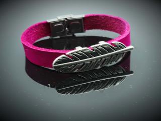 Feather Hot Pink Genuine Leather Bracelet