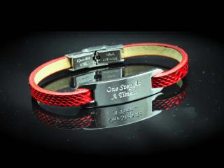 Inspirational Bracelet - Red Snakeskin Leather & Steel Customised.