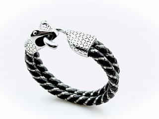 Snake Head Steel Wire Unisex Braided Leather Bracelet.