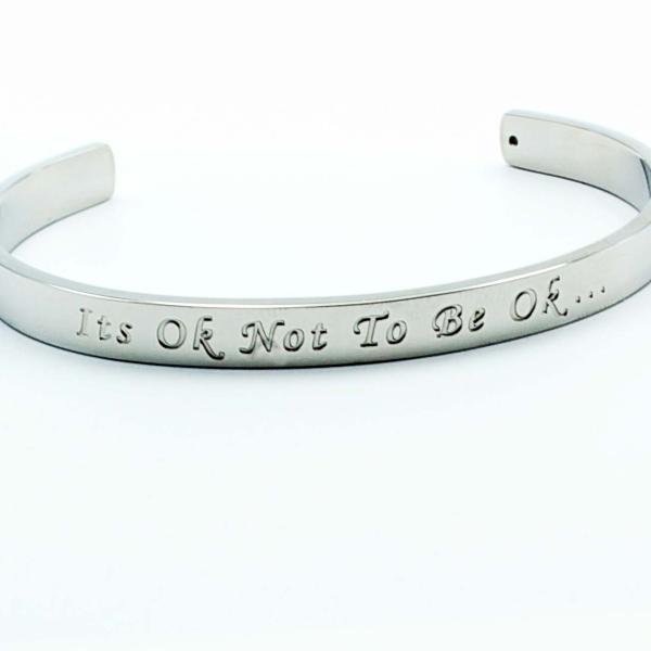 Silver Stainless Steel Cuff Bangle  With Your Chosen EWE Mantra